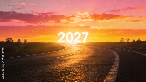 Sunny Road to 2027 with Golden Light Symbolizing Hope Progress and New Beginnings