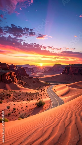 Desert sand dunes at sunset landscape.