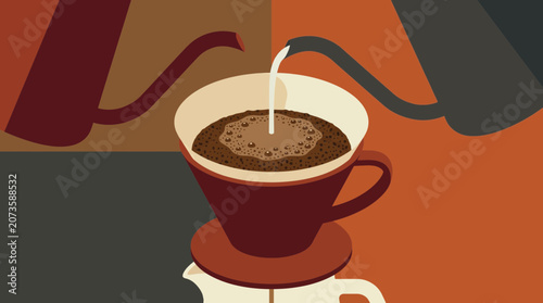 Tableau sur toile Coffee Bloom Pouring Hot Water on Ground Coffee