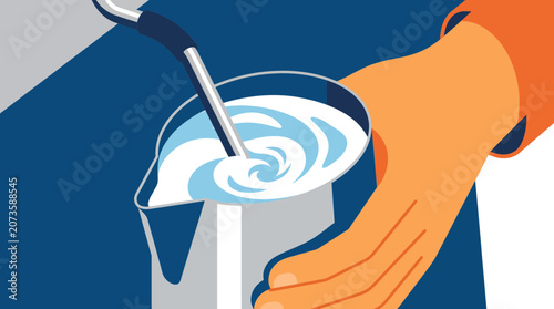 Tableau sur toile Milk Steaming Pitcher Swirl Microfoam Technique Close-Up