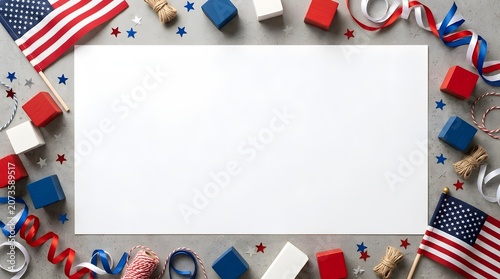 American Flag and Patriotic Decorations with Blank Space