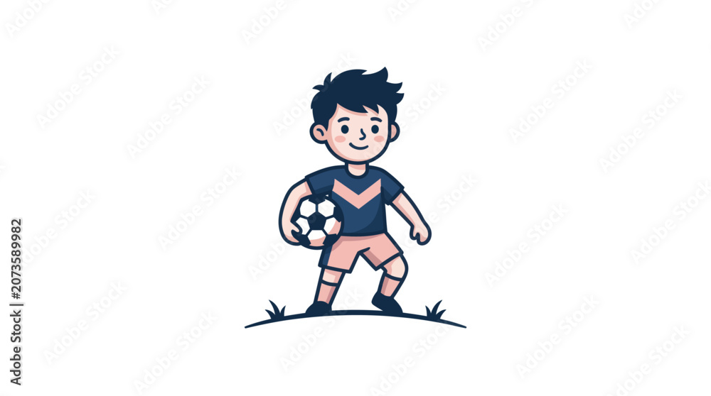 Fototapeta premium Boy Playing Soccer With Ball.