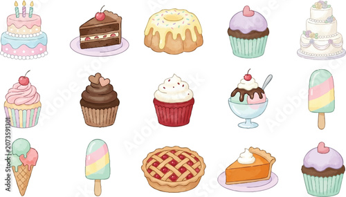 Foto Assorted sweet dessert food items.