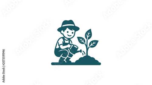 Foto Boy Planting Young Green Sprout.