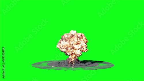 Nuclear Explosion on a Green Screen Background, 3d Animation, 4K