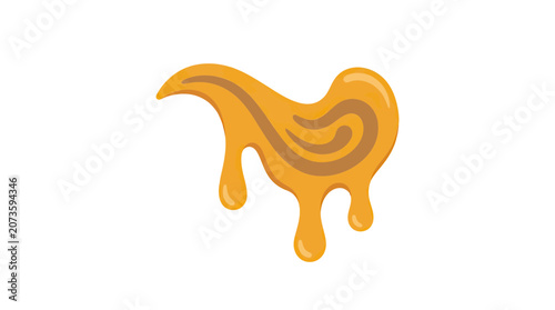 Abstract Golden Swirl with Dripping Honey on White Background