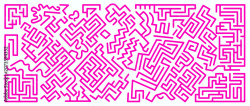 Abstract Pink Maze Pattern - Geometric Lines and Squiggles on White Background