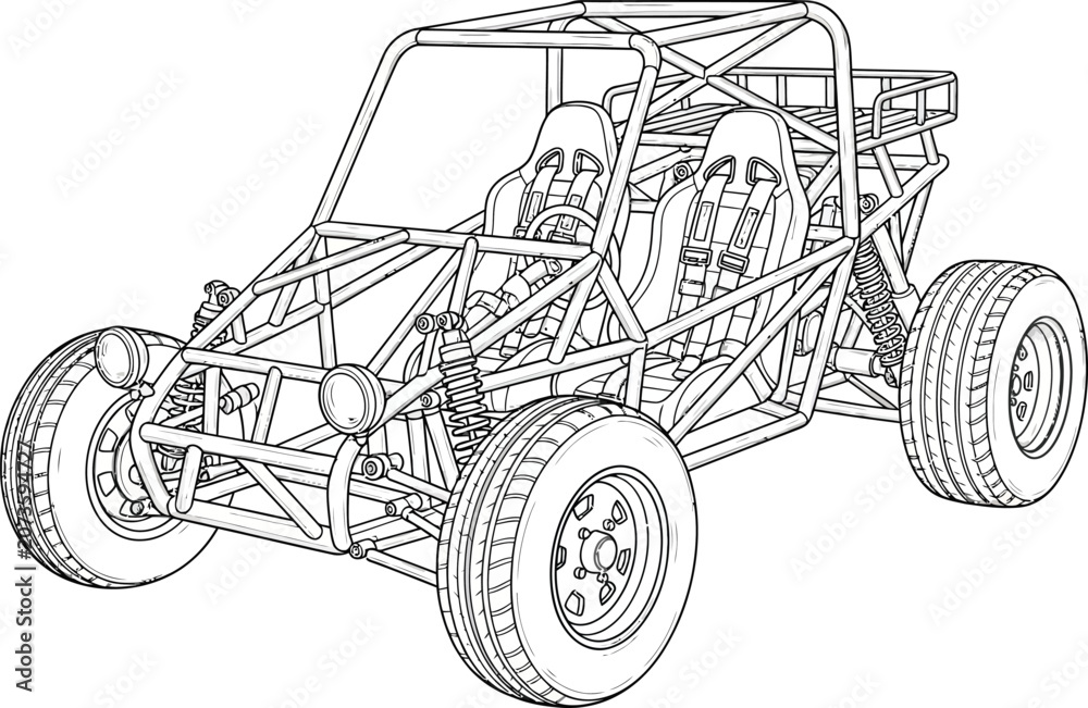 Fototapeta premium Black and white line art illustration of a vehicle wheel and tire