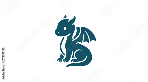 Cute cartoon dragon creature sitting.