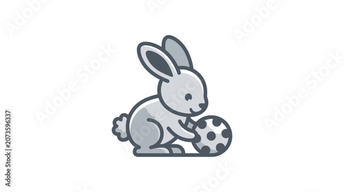 Canvastavla Cute Cartoon Bunny Playing Soccer Ball.
