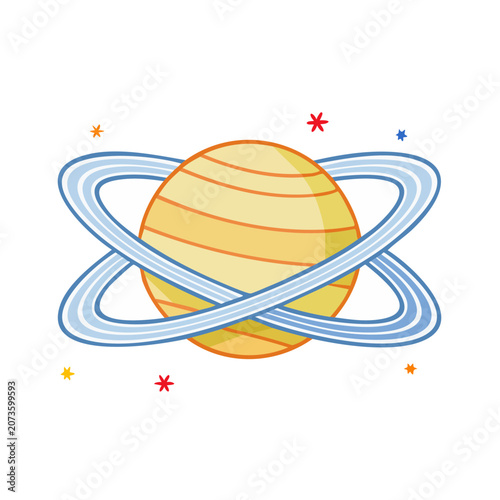 Flat illustration of Saturn with rings and stars