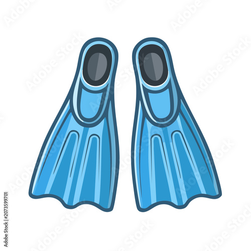 Pair of Blue Swim Fins Flat Vector Illustration