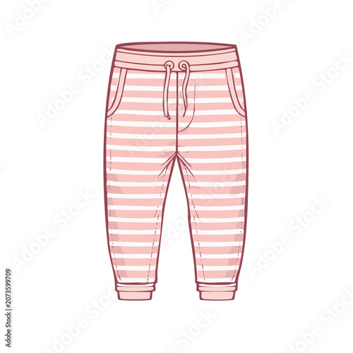 Pink and white striped sweatpants flat vector illustration
