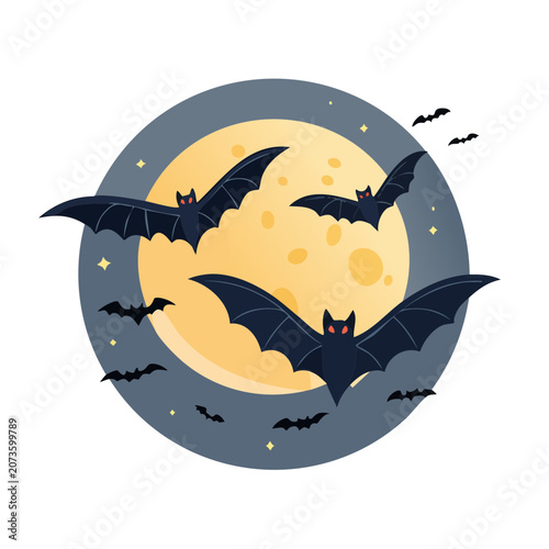 Bats Flying Around Full Moon at Night