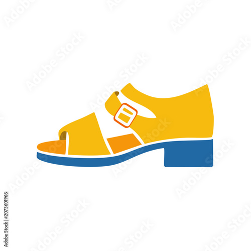Yellow and blue flat illustration of a sandal