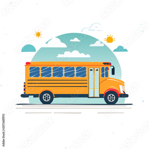 Yellow school bus flat vector illustration