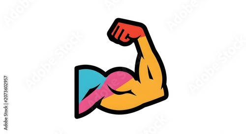 Colorful muscular arm icon with vibrant abstract design