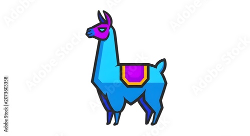 Colorful geometric llama illustration with vibrant blue and purple hues