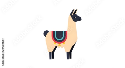 Colorful vector illustration of a llama with decorative blanket