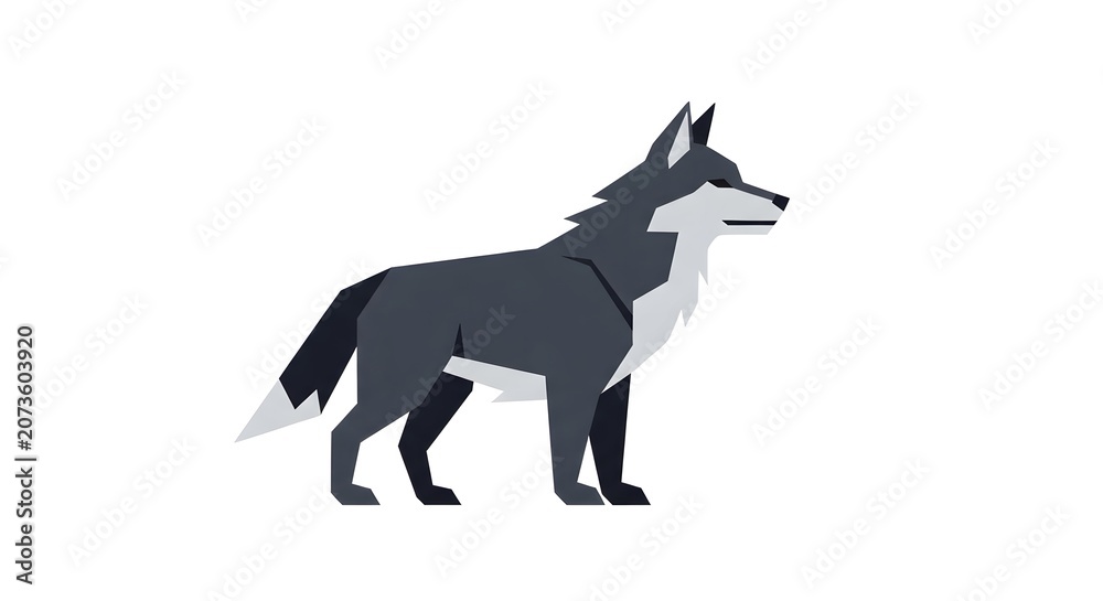 Fototapeta premium Geometric illustration of a standing wolf on a white background