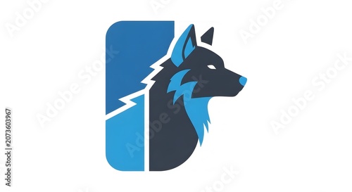 Abstract blue wolf logo with geometric design elements