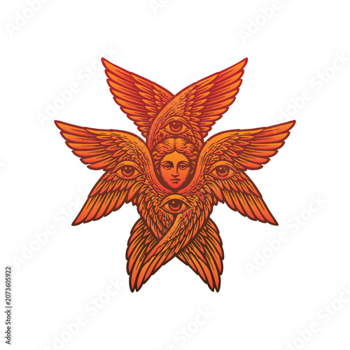 Fotografía illustration art of seraphim angel. gradient gold color