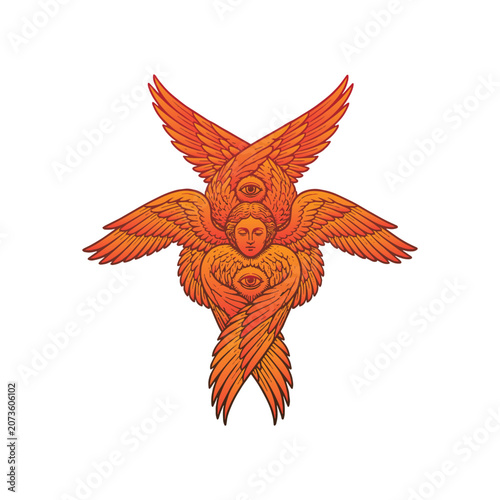 Cuadro en lienzo illustration art of seraphim angel. gradient gold color
