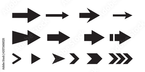 Collection of black directional arrow icons for web and graphic interface design with navigation direction collection interface pointers pointing directionality wayfinding movement abstract