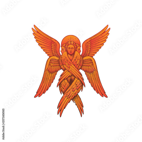 Tableau sur toile illustration art of seraphim angel. gradient gold color