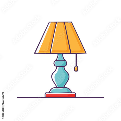 Flat illustration of a table lamp with orange shade