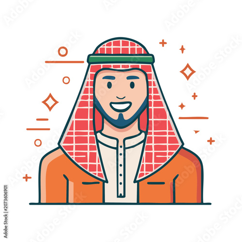 Smiling man wearing keffiyeh headscarf vector illustration