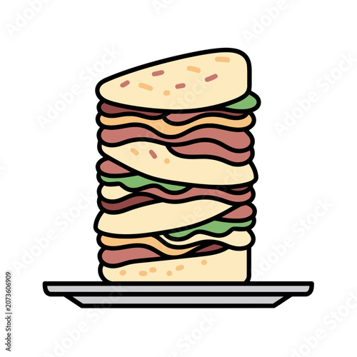 Stacked sandwich flat vector illustration