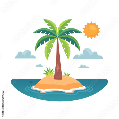 Tropical island with palm tree and sun vector illustration