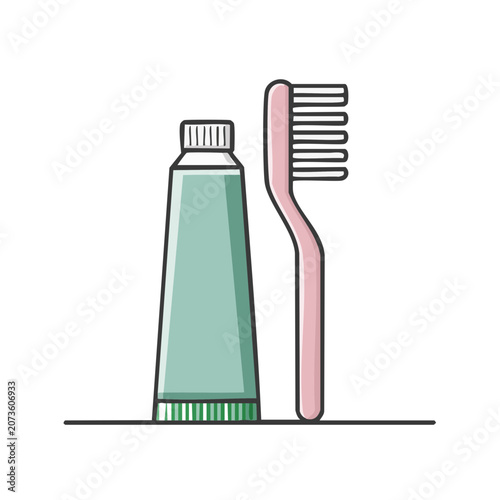 Toothbrush and Toothpaste Flat Vector Illustration
