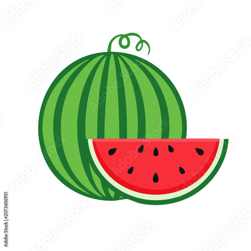 Watermelon and Slice Flat Vector Illustration