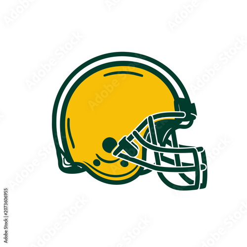 Yellow and green american football helmet vector icon
