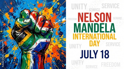 Vivid Artwork Celebrating Nelson Mandela International Day with Colorful Fist Illustration