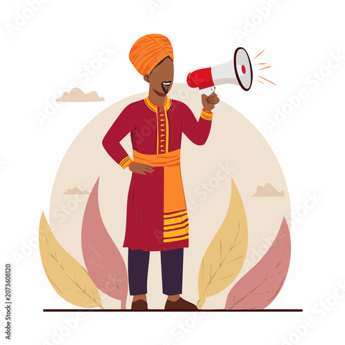 Man in Traditional Indian Attire with Megaphone