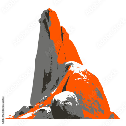 Minimalist orange and gray mountain peak vector