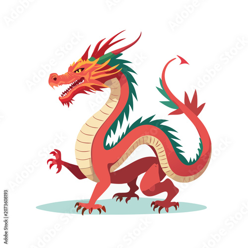 Red and green dragon flat vector illustration