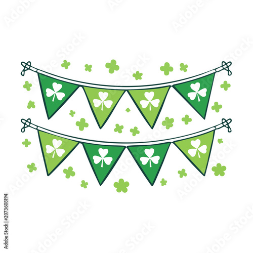 Shamrock Bunting with Clovers, Flat Vector Illustration
