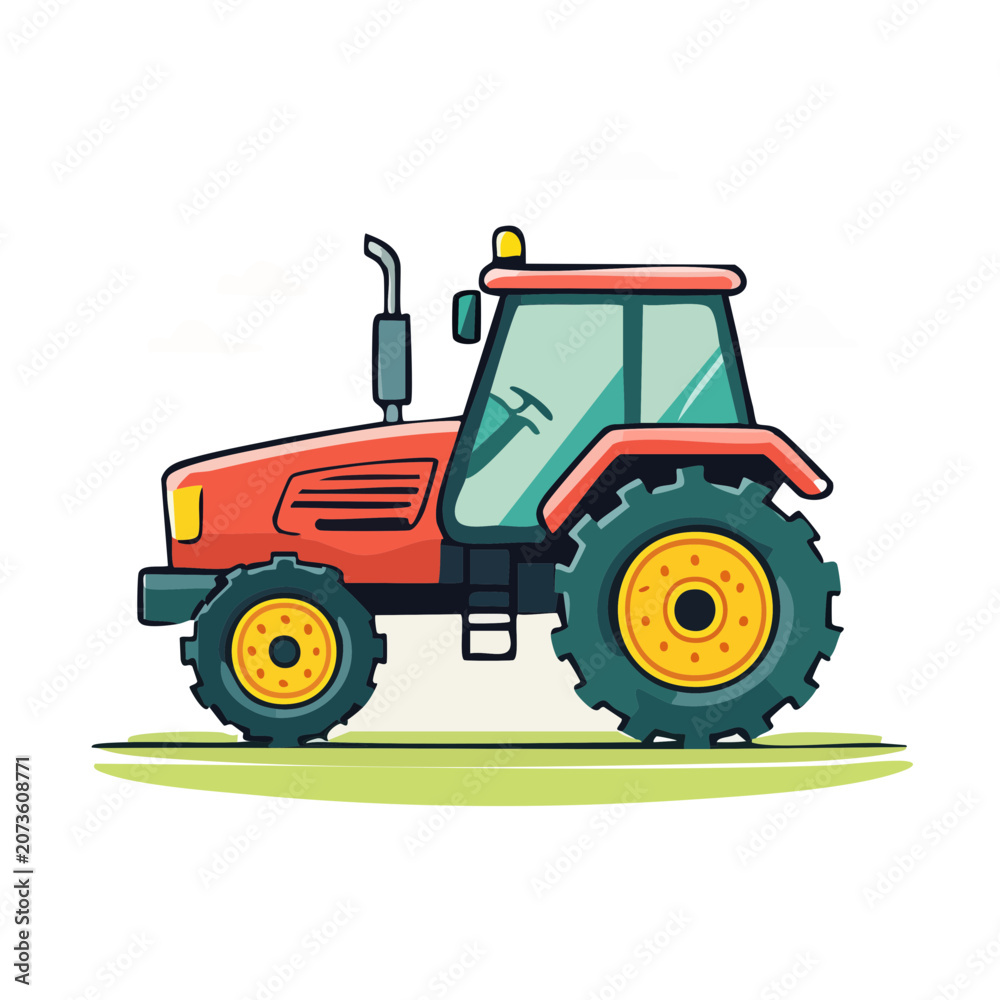 Naklejka premium Red tractor side view flat vector illustration