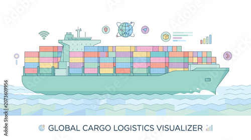 Obraz na płótnie Cargo Container Ship Illustration On Ocean.