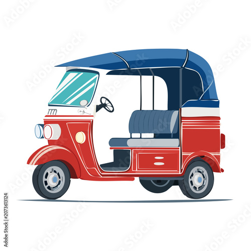 Red and Blue Tuk Tuk Auto Rickshaw Vector Illustration