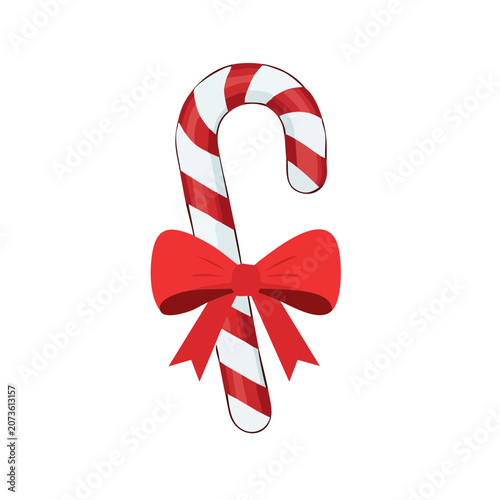 Red and white candy cane with red bow vector illustration