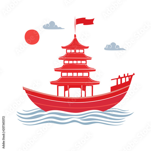 Red traditional pagoda illustration