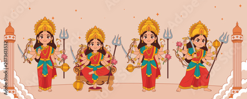 Canvastavla Durga Character Collection Hindu Goddess Illustration