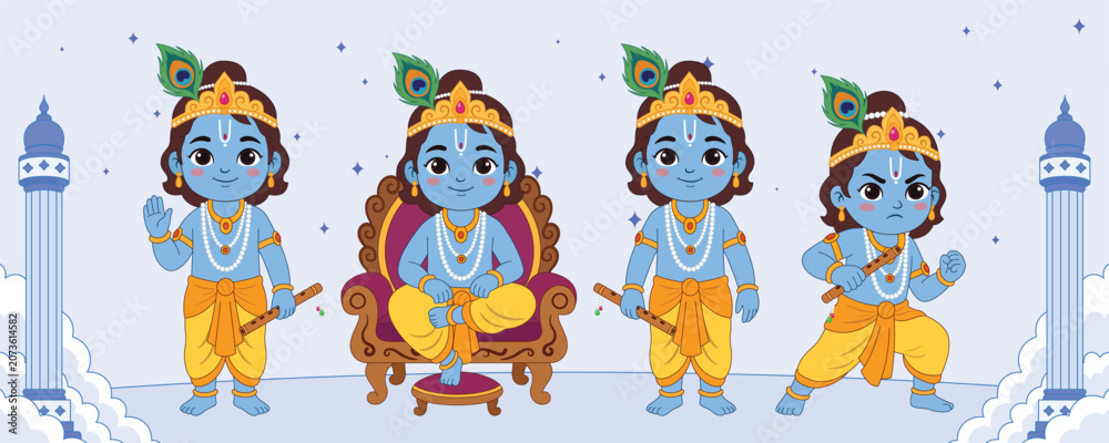 Obraz premium Krishna Character Collection Hindu God Illustration