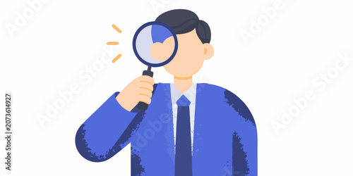Businessman Holding Magnifying Glass Flat Vector Illustration