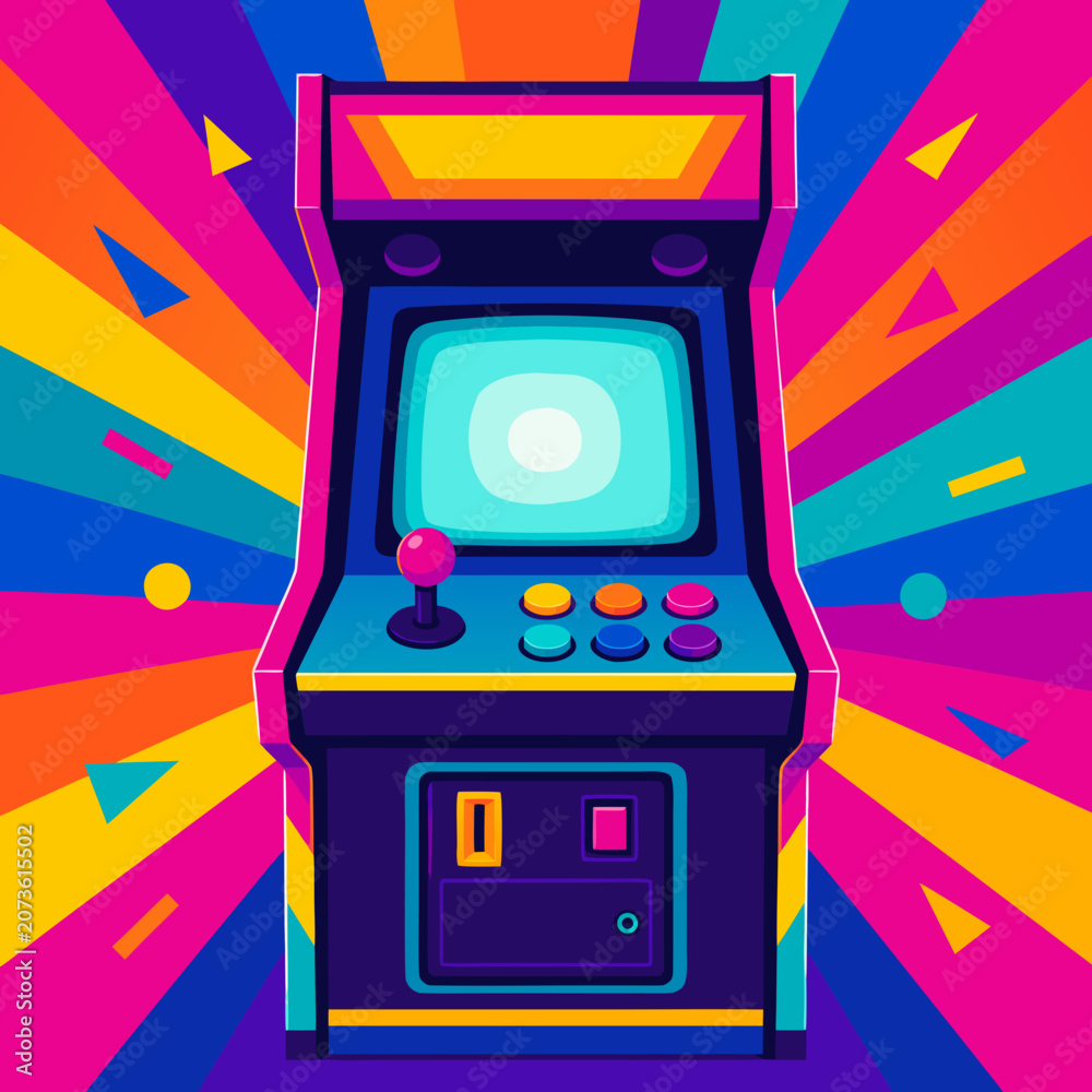 Naklejka premium Arcade cabinet colorful gaming burst illustration